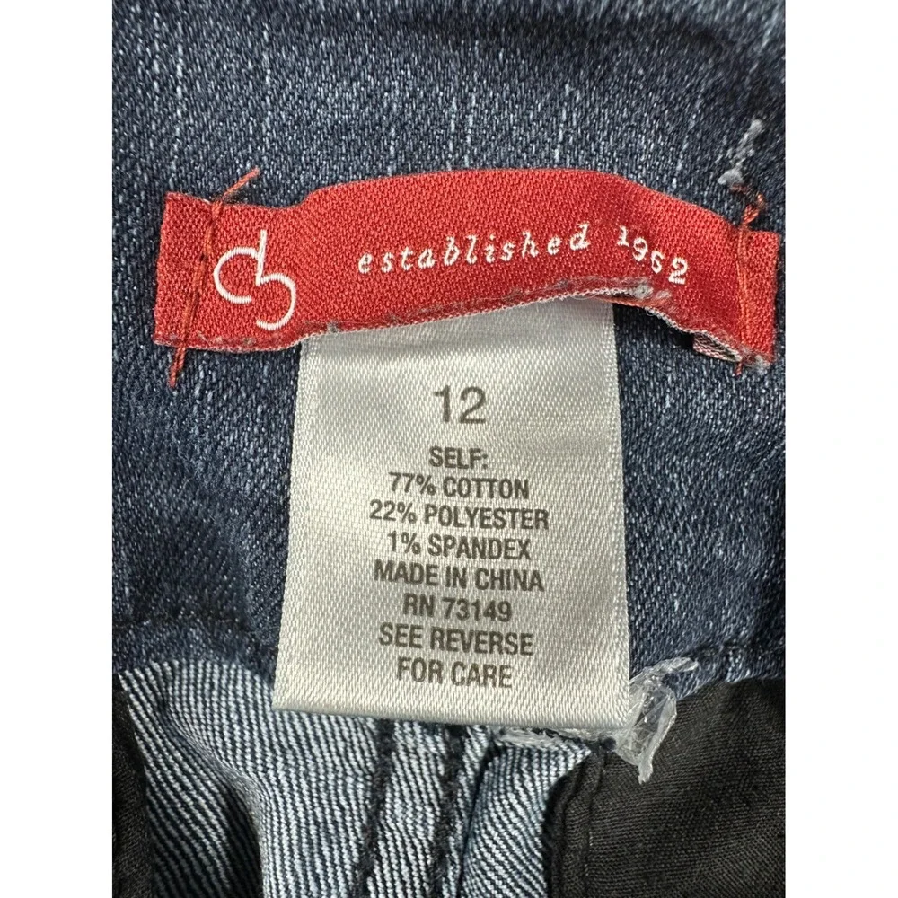 Denim Trouser Jeans Sz 12 Blue‎ Dark Wash Wide Leg High Rise Stretch Retro Flare